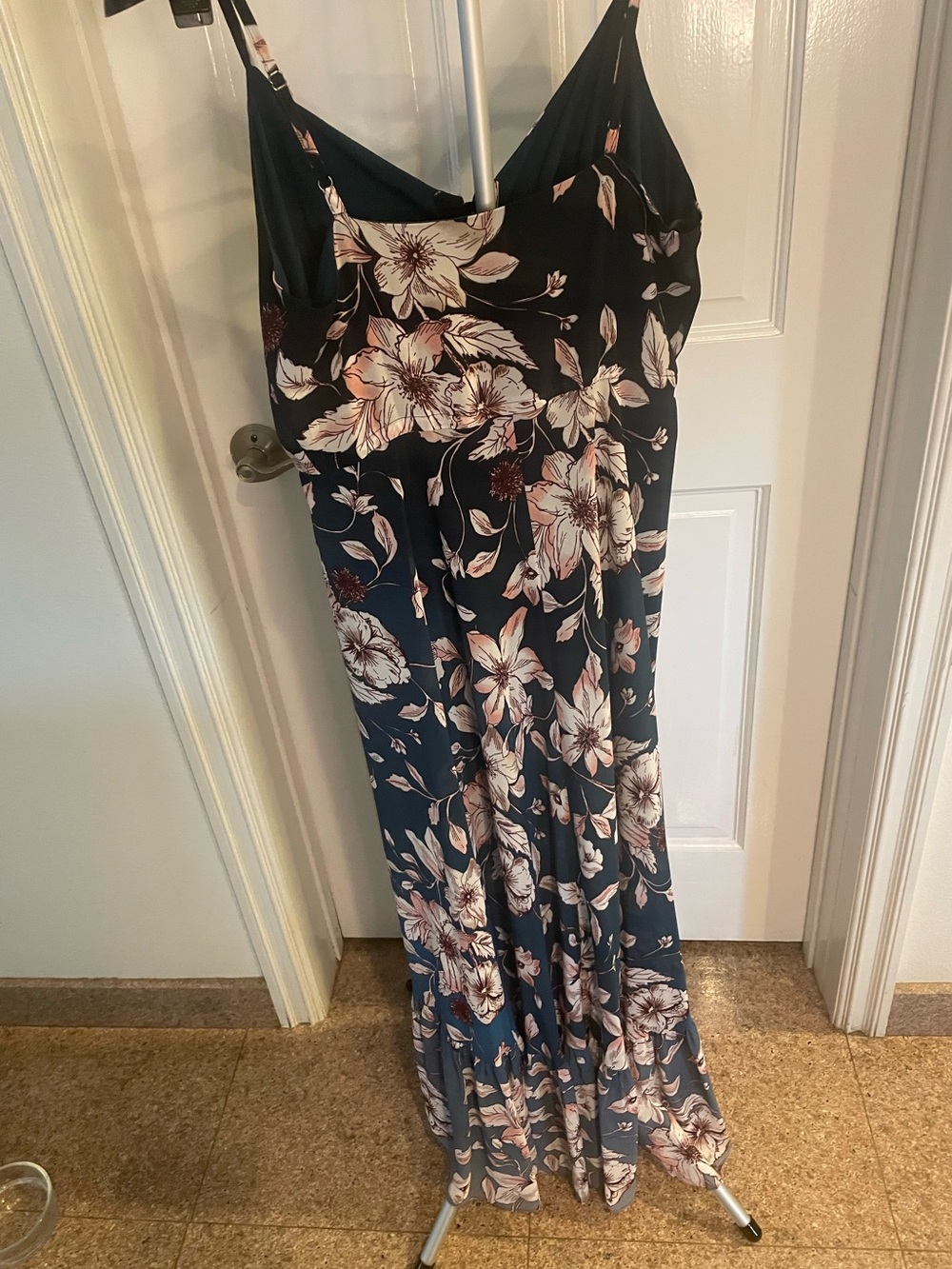 Nanette Lepore Navy Floral Maxi Dress with Blush Accents